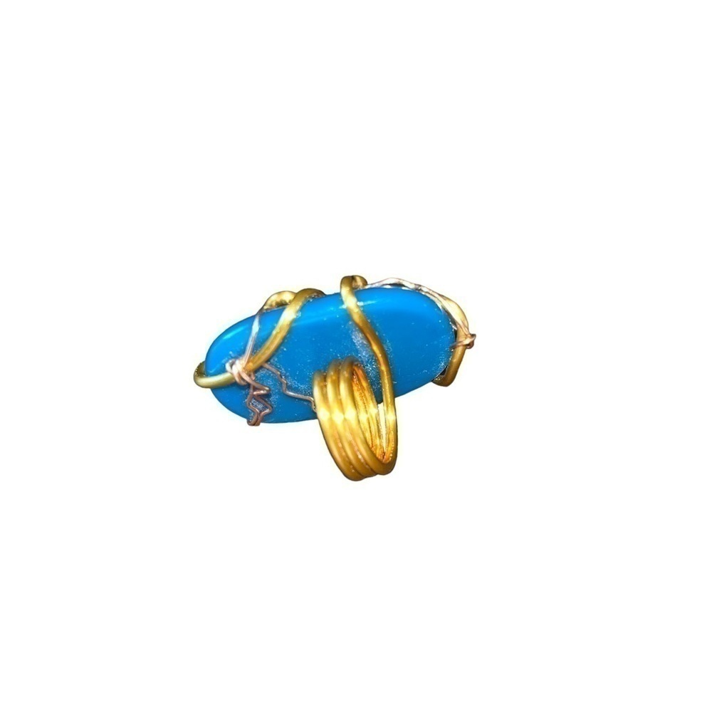 Handcrafted Woman’s Blue Stone Wired Ring - Picture 4 of 7